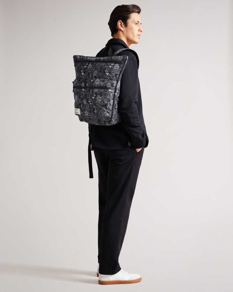 Black Ted Baker Karev Scribble Printed Nylon Backpack | US0001245