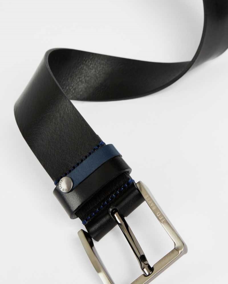 Black Ted Baker Keepsak Contrast Detail Leather Belt | US0001615