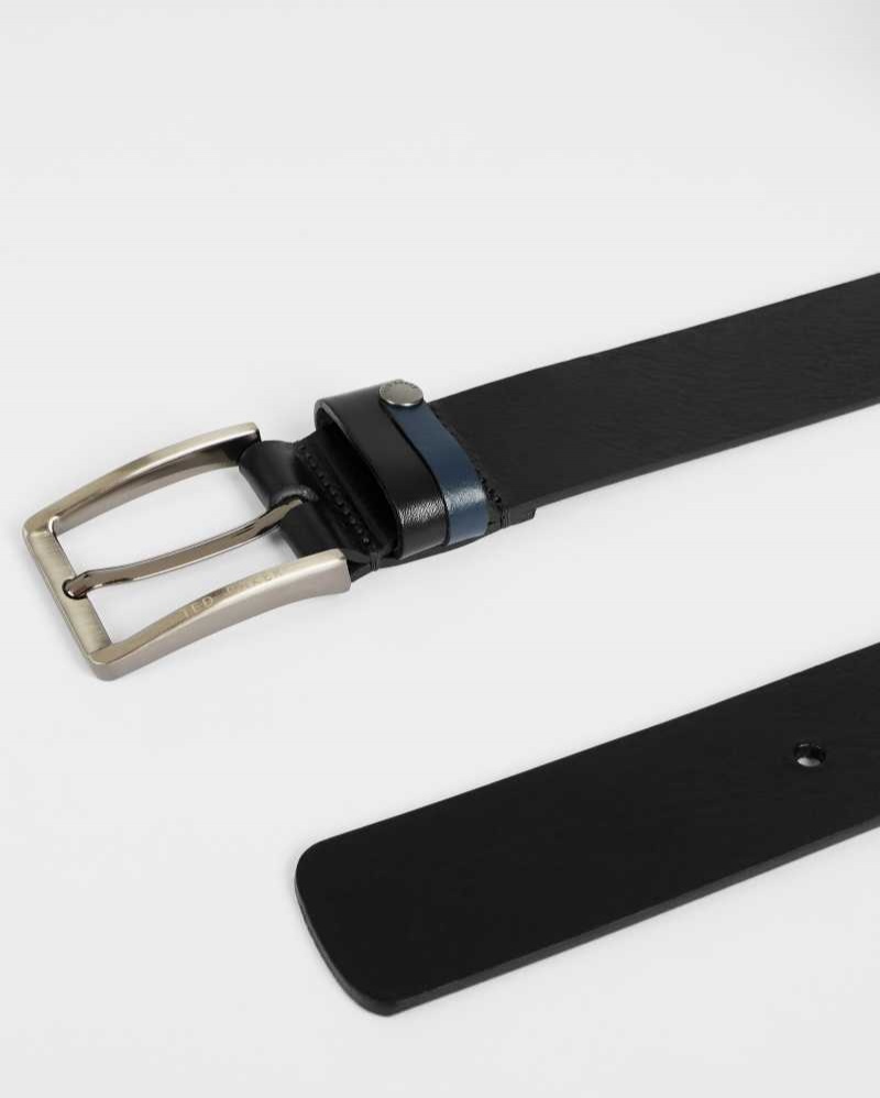 Black Ted Baker Keepsak Contrast Detail Leather Belt | US0001615