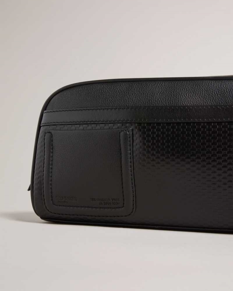 Black Ted Baker Kilzip Woven Leather Washbag | US0001570