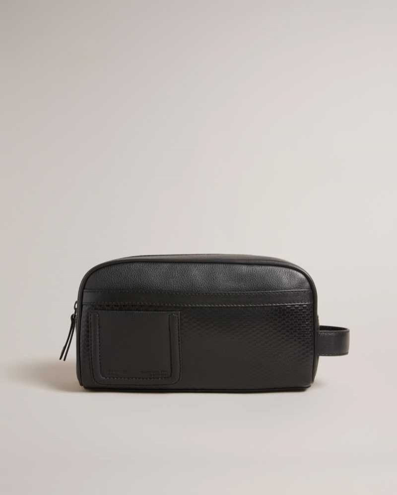 Black Ted Baker Kilzip Woven Leather Washbag | US0001570