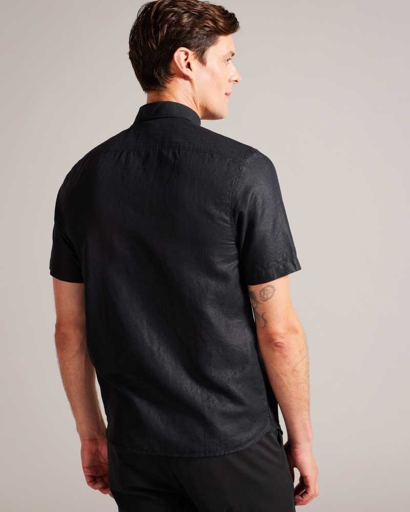 Black Ted Baker Kingfrd Short Sleeve Linen Shirt | US0000591