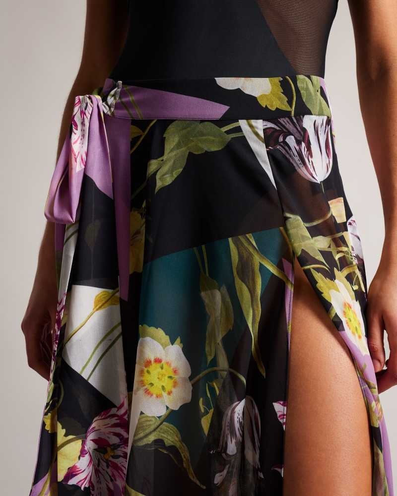 Black Ted Baker Leighen Floral Maxi Skirt Cover Up | US0000826