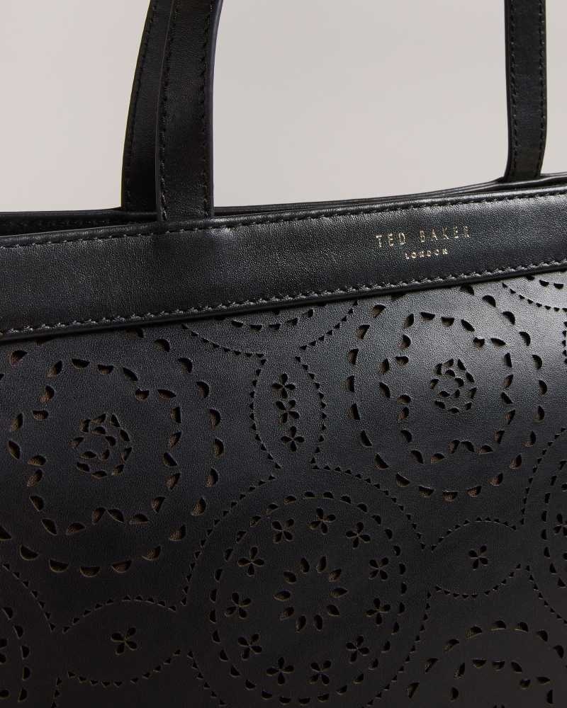 Black Ted Baker Libetie Laser Cut Magnolia Tote Bag | US0001505