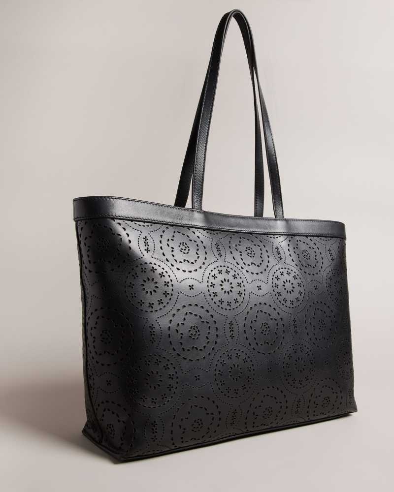 Black Ted Baker Libetie Laser Cut Magnolia Tote Bag | US0001505