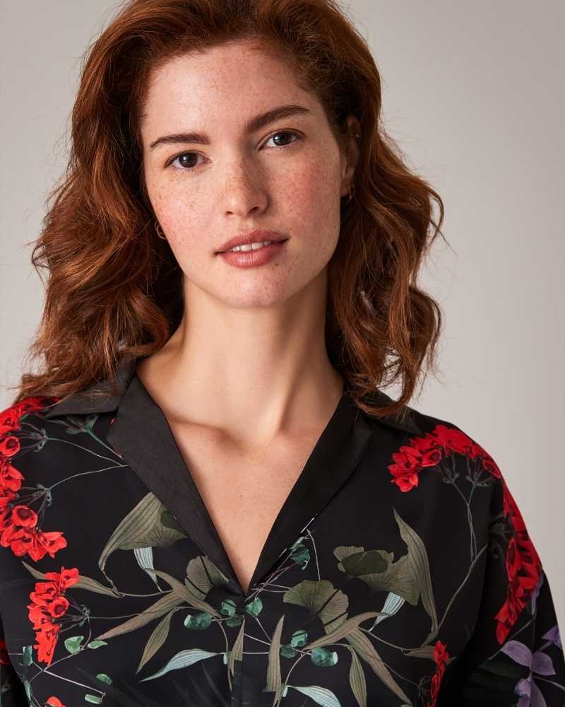 Black Ted Baker Lillth Floral Print Pyjama Set | US0000453