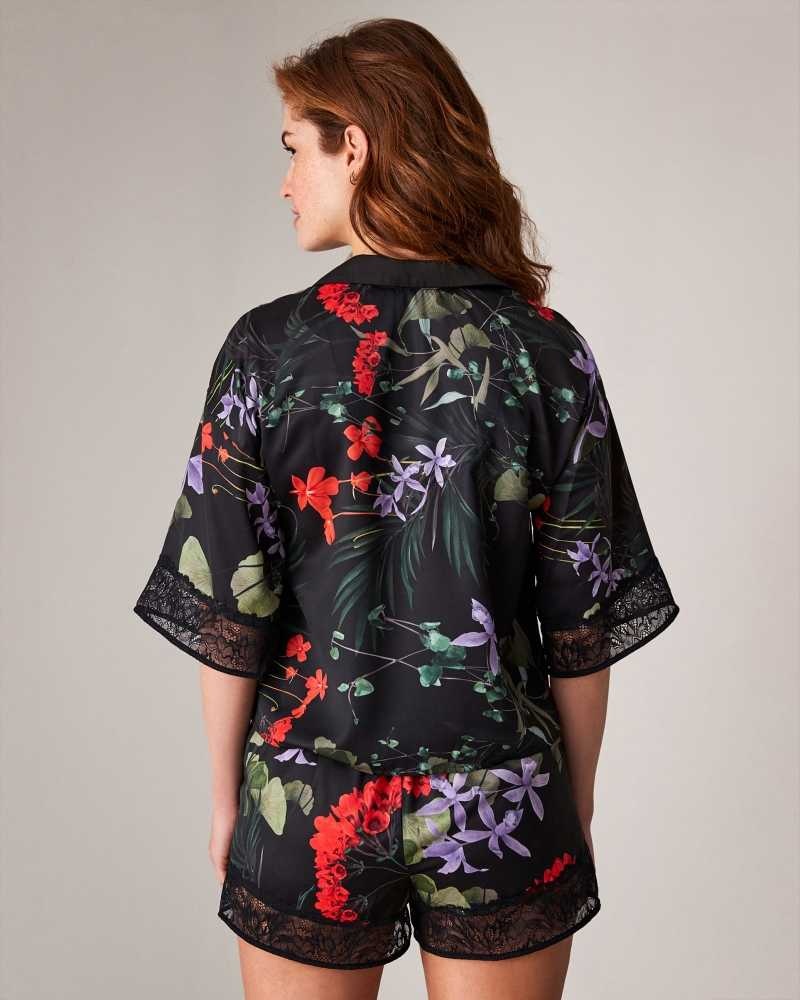 Black Ted Baker Lillth Floral Print Pyjama Set | US0000453