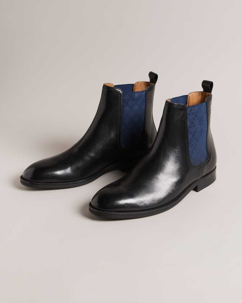 Black Ted Baker Lineus Patterned Elastic Chelsea Boots | US0002079