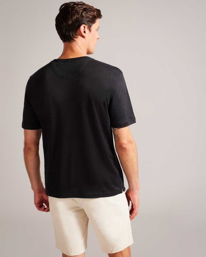 Black Ted Baker Linlo Short Sleeve Linen T-Shirt | US0000892