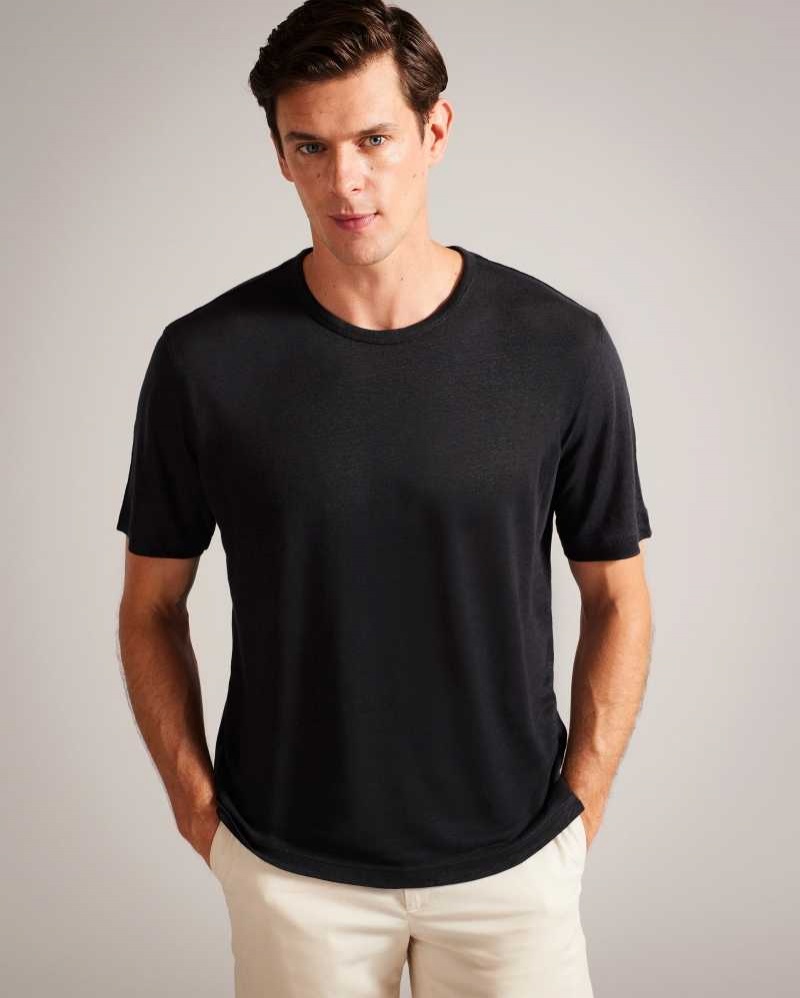 Black Ted Baker Linlo Short Sleeve Linen T-Shirt | US0000892