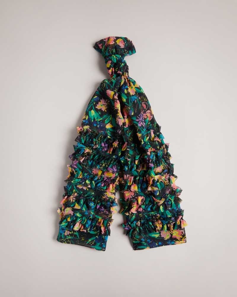 Black Ted Baker Liyana Flirty Texture Floral Scarf | US0001901