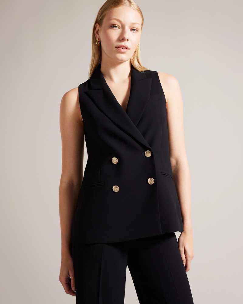 Black Ted Baker Llaylaj Sleeveless Double Breasted Jacket | US0000778