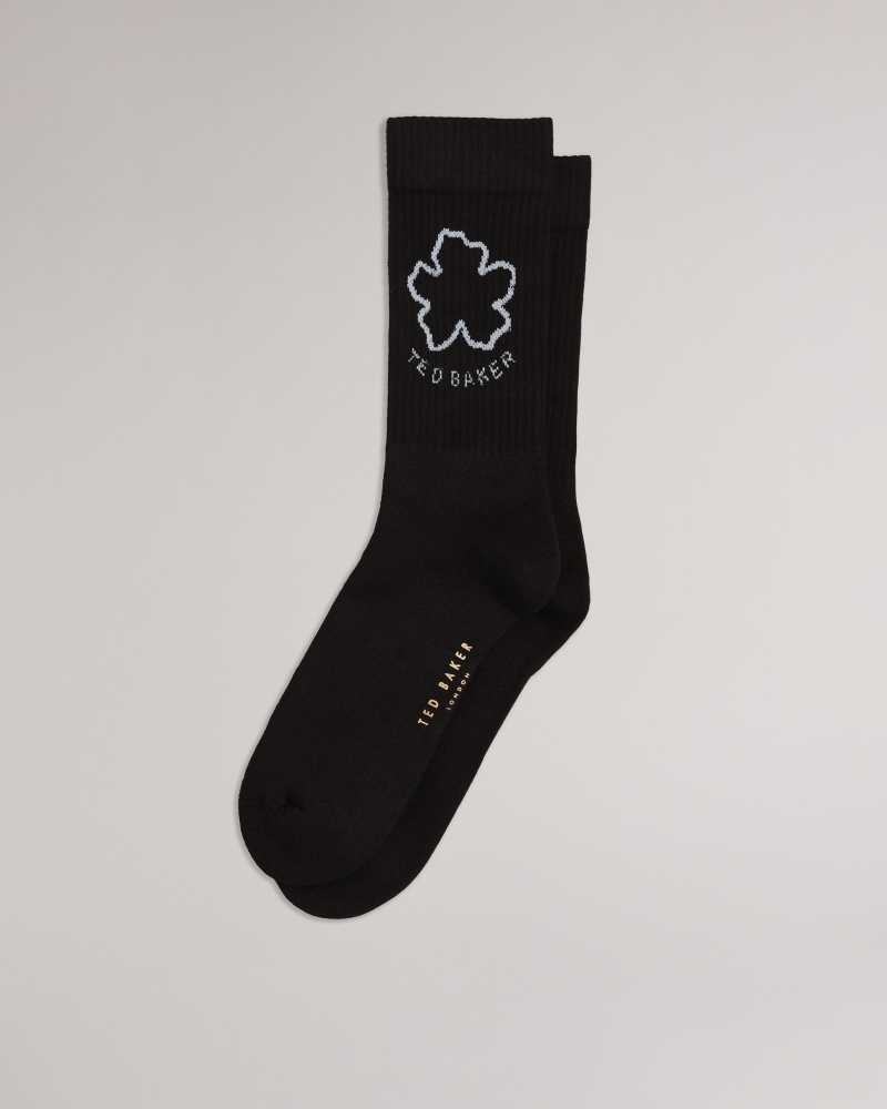 Black Ted Baker Magsok Sports Socks With Magnolia | US0001920