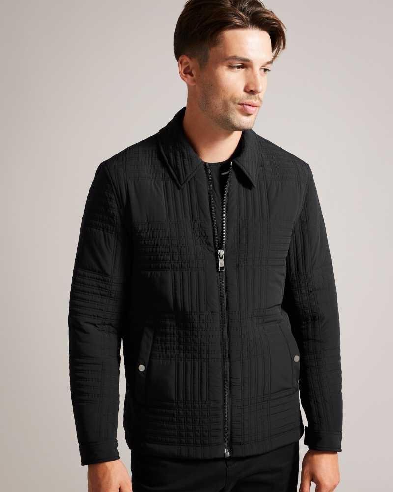 Black Ted Baker Manburn House Check Quilted Harrington Jacket Jackets | US0000248