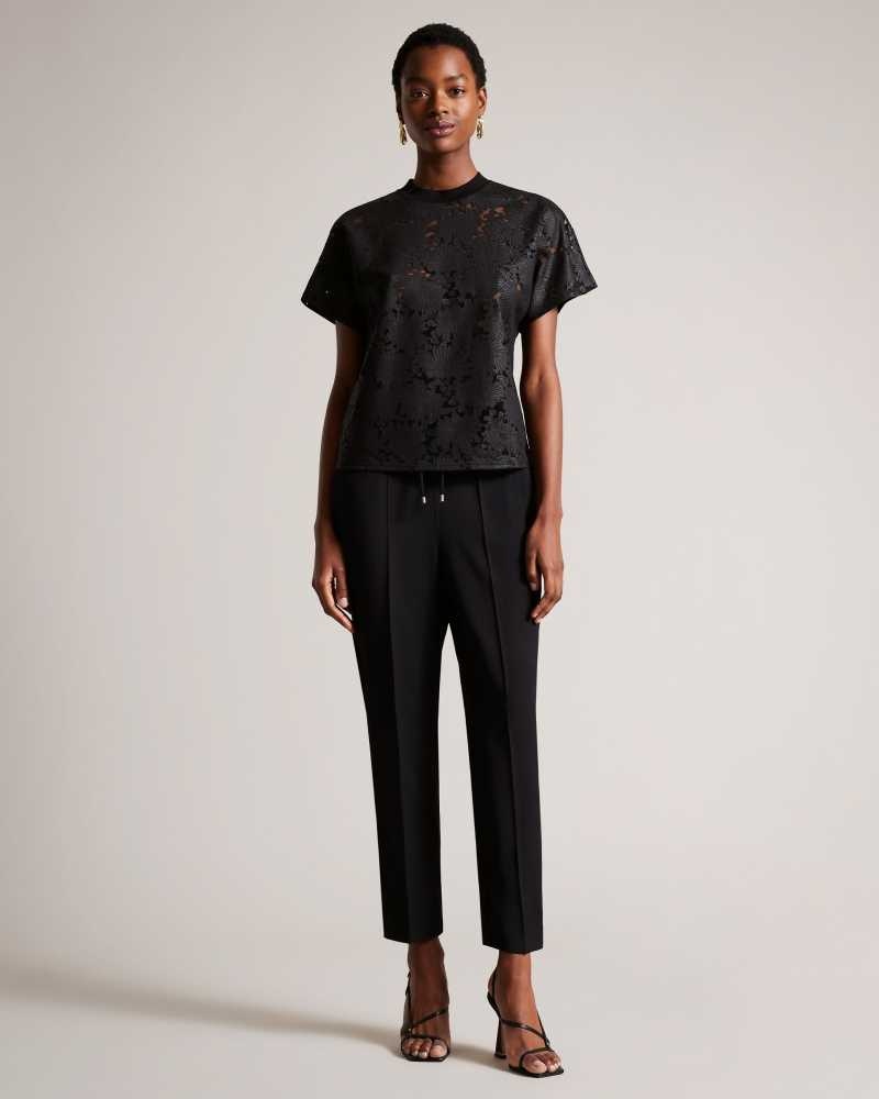 Black Ted Baker Maralo Floral Lace Relaxed T-Shirt | US0000871