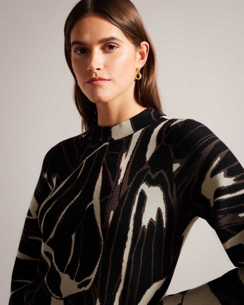 Black Ted Baker Marelia Abstract Jumper With Puff Sleeve | US0000346