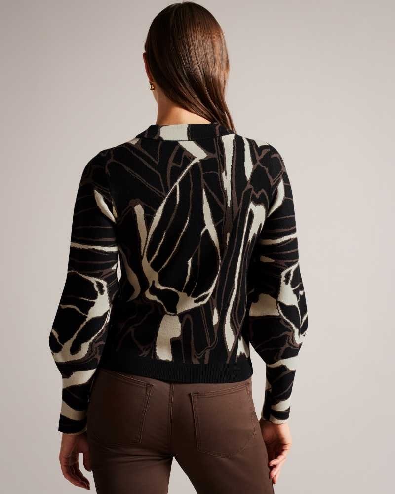 Black Ted Baker Marelia Abstract Jumper With Puff Sleeve | US0000346