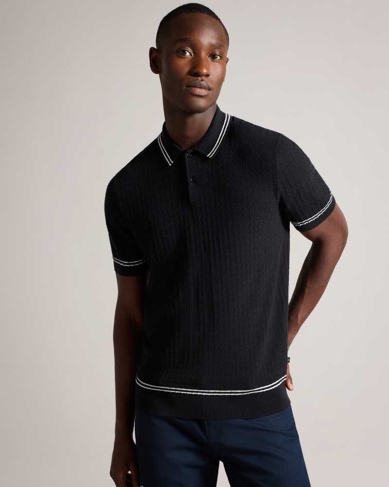 Black Ted Baker Maytain Short Sleeve Textured Polo Shirt | US0000543