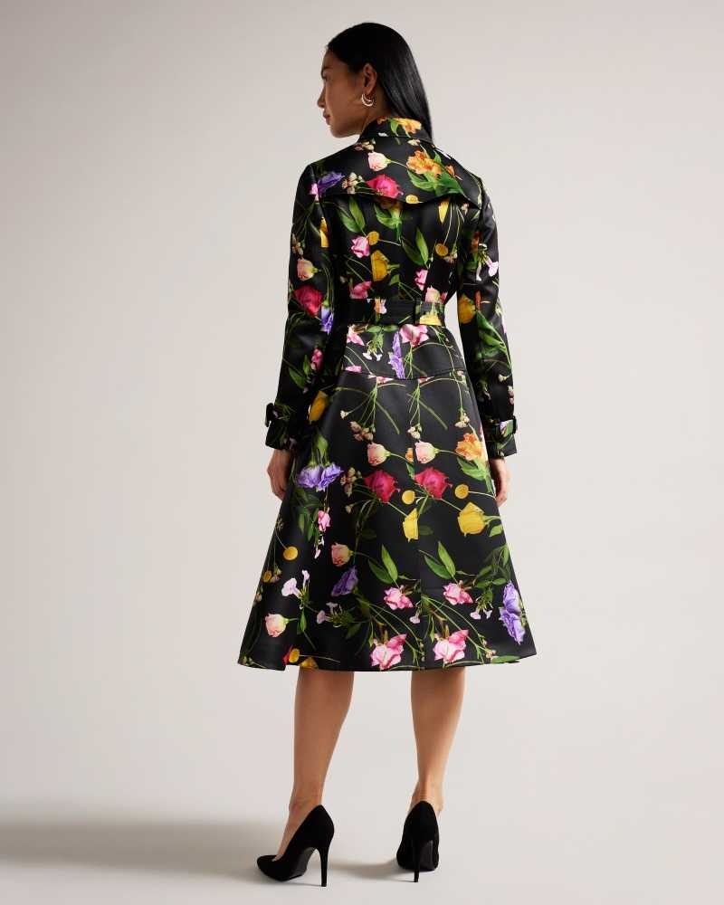 Black Ted Baker Moiraa Floral Double Breasted Trench Coat Coats | US0000203