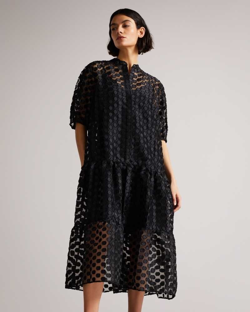 Black Ted Baker Nelanie Oversized Shirt Dresses with Puff Sleeve | US0000033