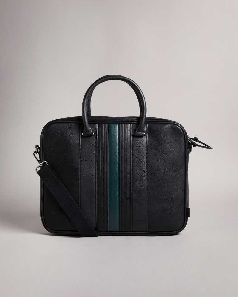 Black Ted Baker Nevver Striped PU Document Bag | US0001597