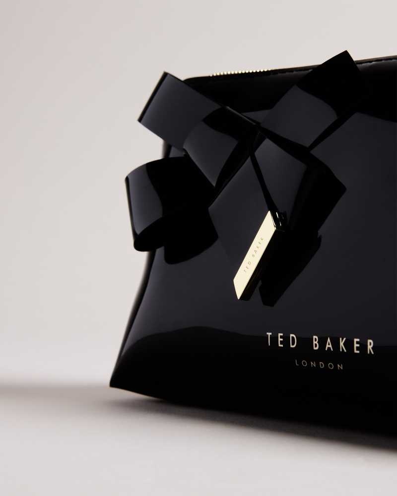 Black Ted Baker Nicolai Glossy Bow Embellished Makeup Bag | US0001391