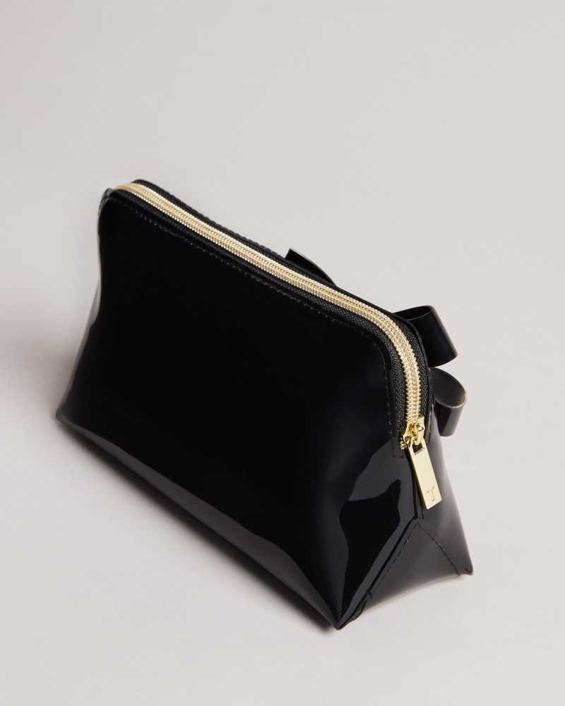 Black Ted Baker Nicolai Glossy Bow Embellished Makeup Bag | US0001391