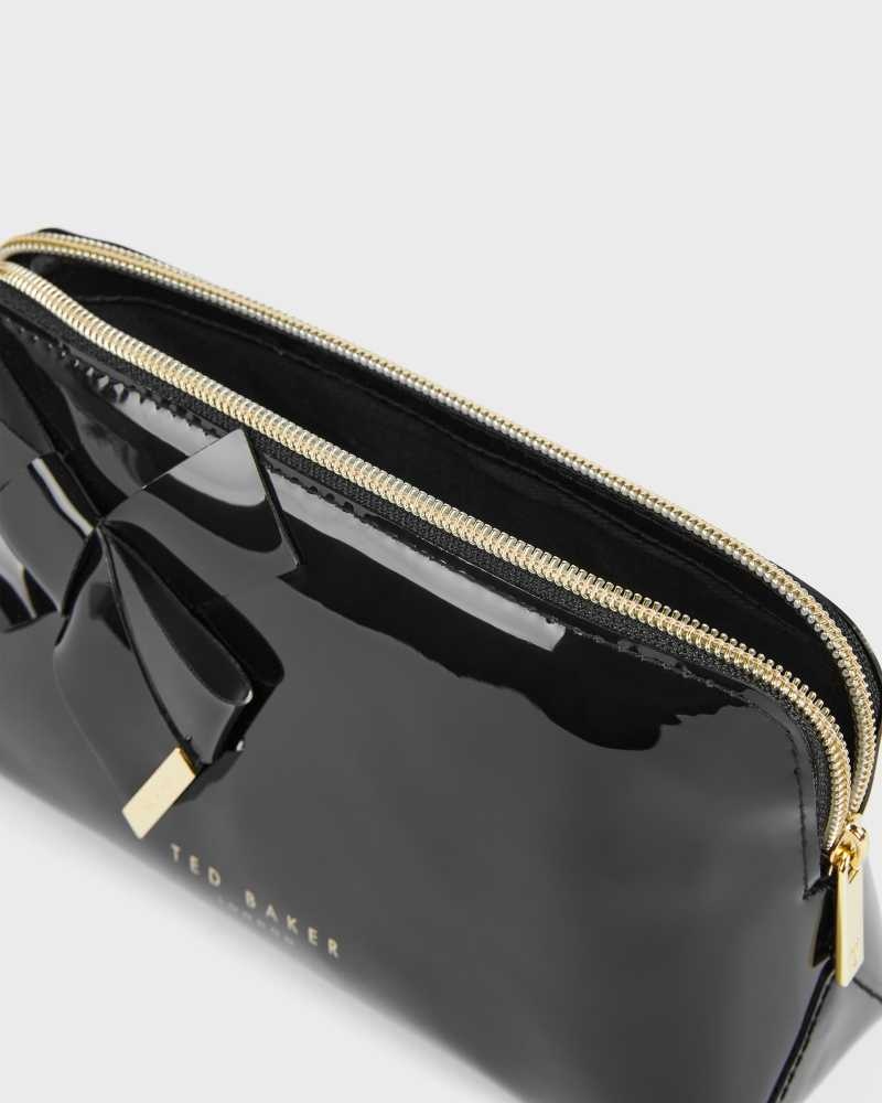 Black Ted Baker Nicolai Glossy Bow Embellished Makeup Bag | US0001391