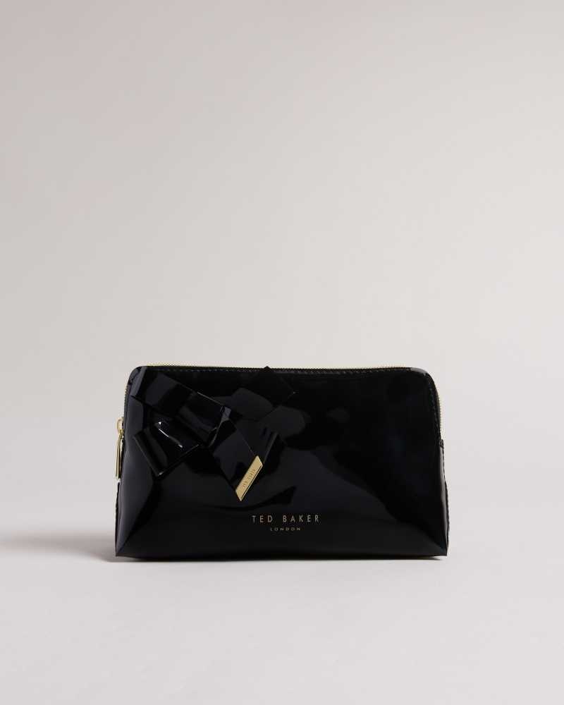 Black Ted Baker Nicolai Glossy Bow Embellished Makeup Bag | US0001391