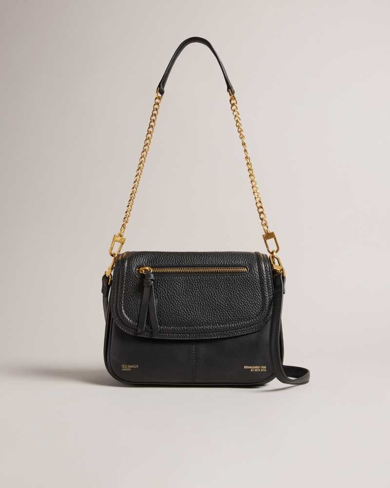 Black Ted Baker Nishat Pebble Leather Shoulder Bag | US0001250