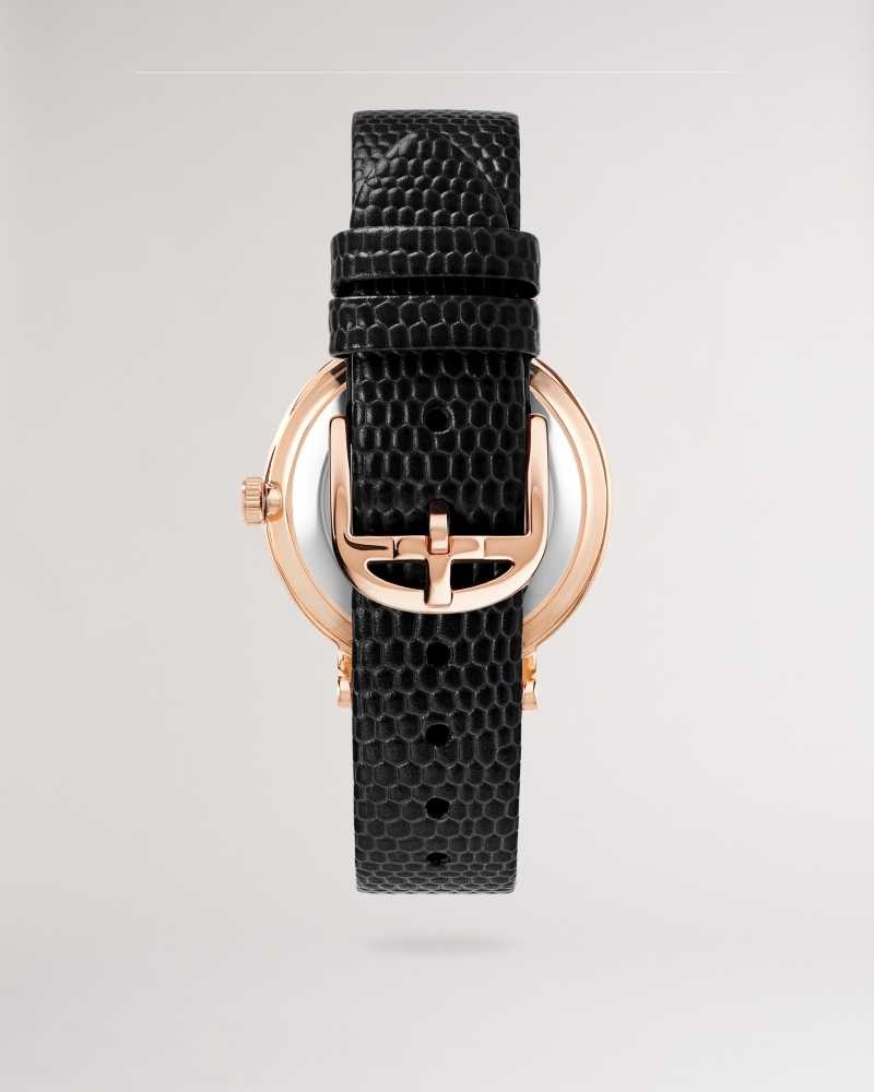 Black Ted Baker Nortia Bow Dial Leather Strap Watch | US0002060