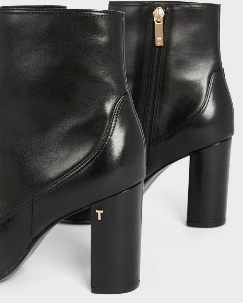 Black Ted Baker Nysha Leather Block Heel Ankle Boot | US0002098