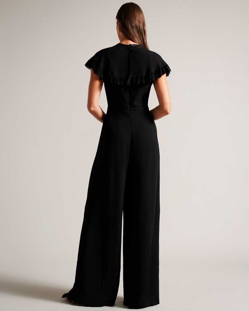 Black Ted Baker Olivvee Cape Jumpsuit With Ladder Lace Detail | US0001083