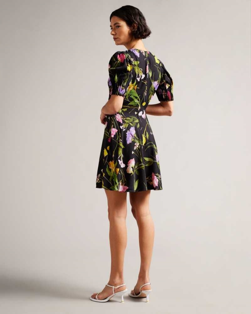 Black Ted Baker Opallie Mini Puff Sleeve Tea Dresses | US0000060