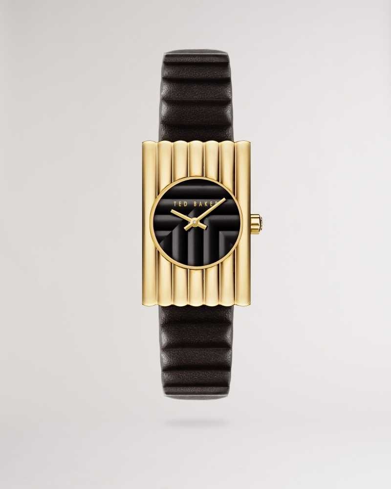 Black Ted Baker Otolee Rectangle Framed Leather Watch | US0002066