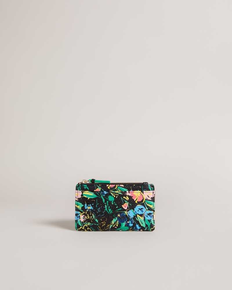 Black Ted Baker Parcena Flirty Texture Magnolia Zip Card Holder Cardholders | US0001396