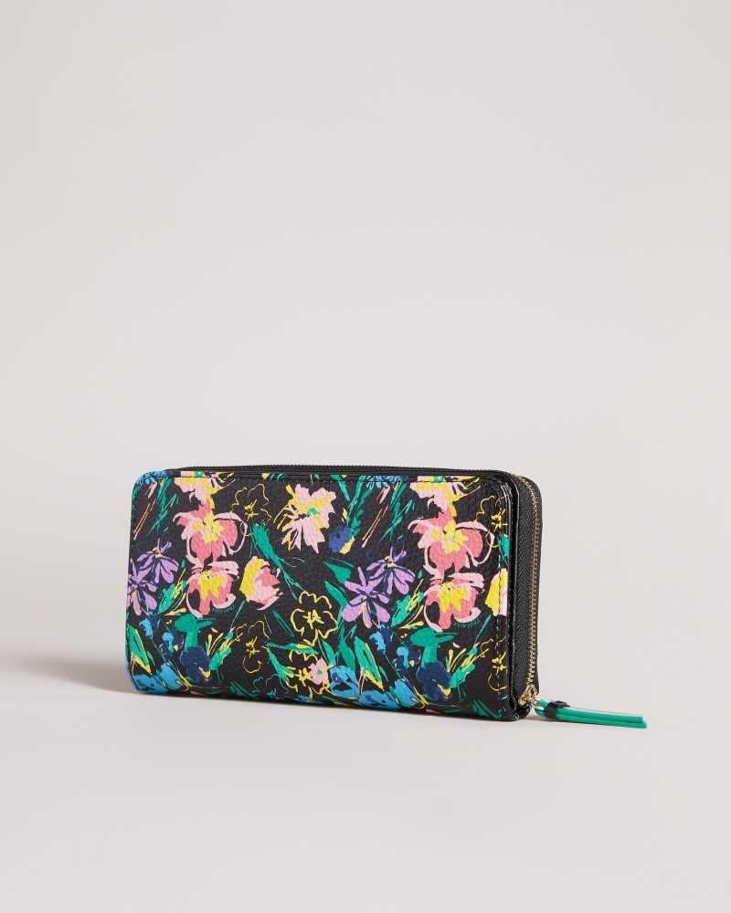 Black Ted Baker Parciea Flirty Texture Magnolia Large Zip Purse Purses | US0001440