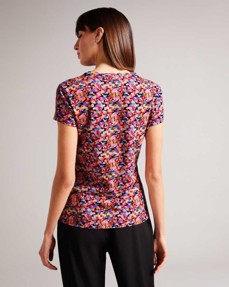 Black Ted Baker Phebie Confetti Print T-Shirt | US0000923