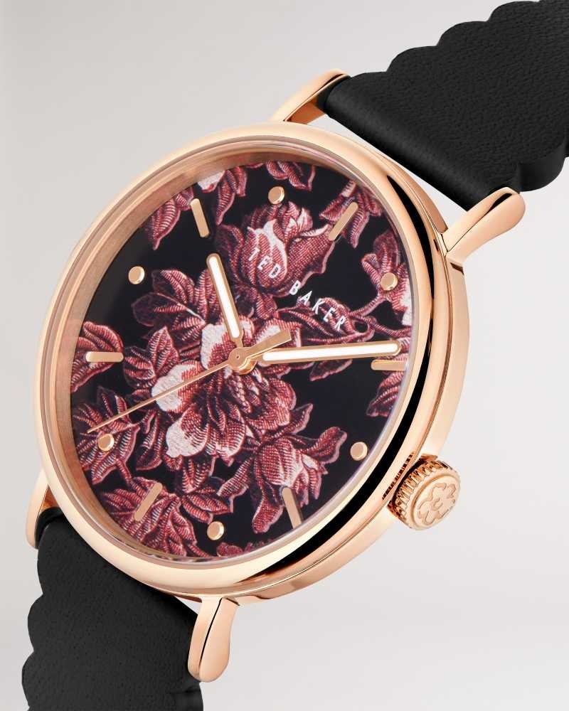 Black Ted Baker Phyliis Glitched Floral Printed Dial Watch | US0002040