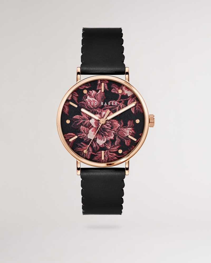 Black Ted Baker Phyliis Glitched Floral Printed Dial Watch | US0002040