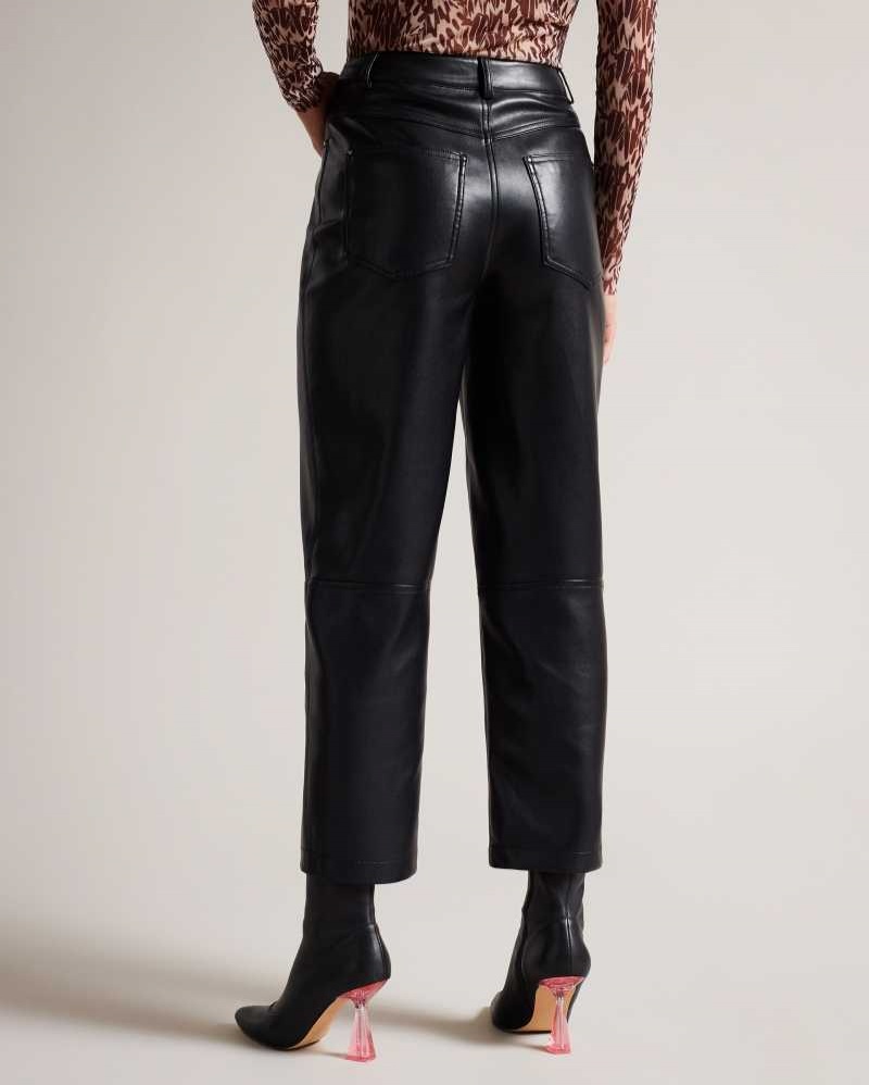 Black Ted Baker Plaider Straight Leg Faux Leather Trousers | US0001090