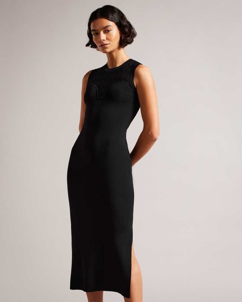 Black Ted Baker Polyan Stitch Detailed Bodycon Dresses | US0000006