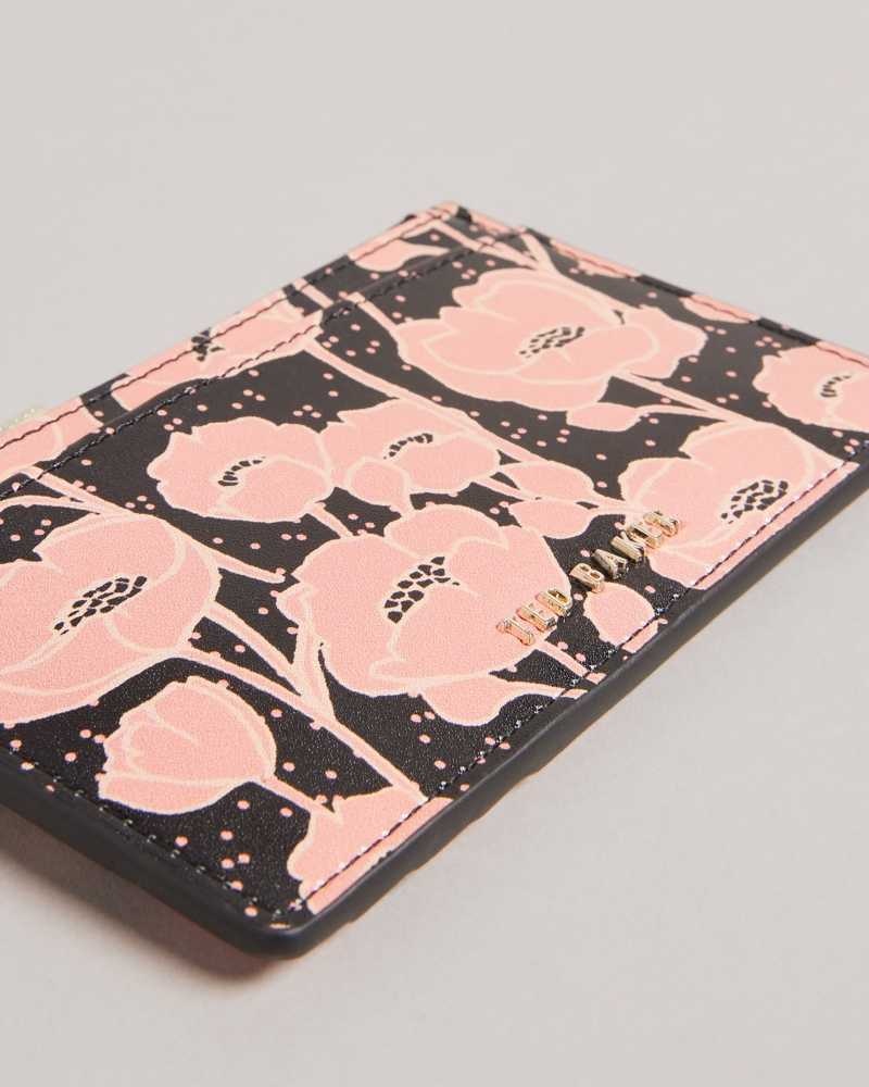 Black Ted Baker Poppsi Floral Printed Zip Card Holder Cardholders | US0001414