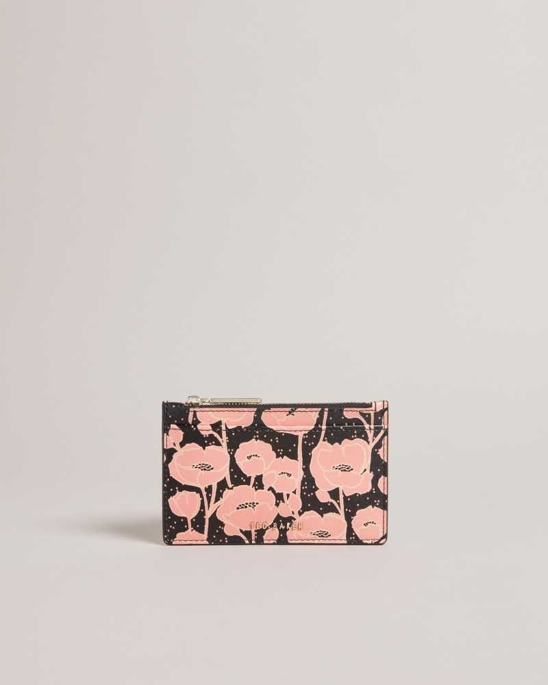 Black Ted Baker Poppsi Floral Printed Zip Card Holder Cardholders | US0001414