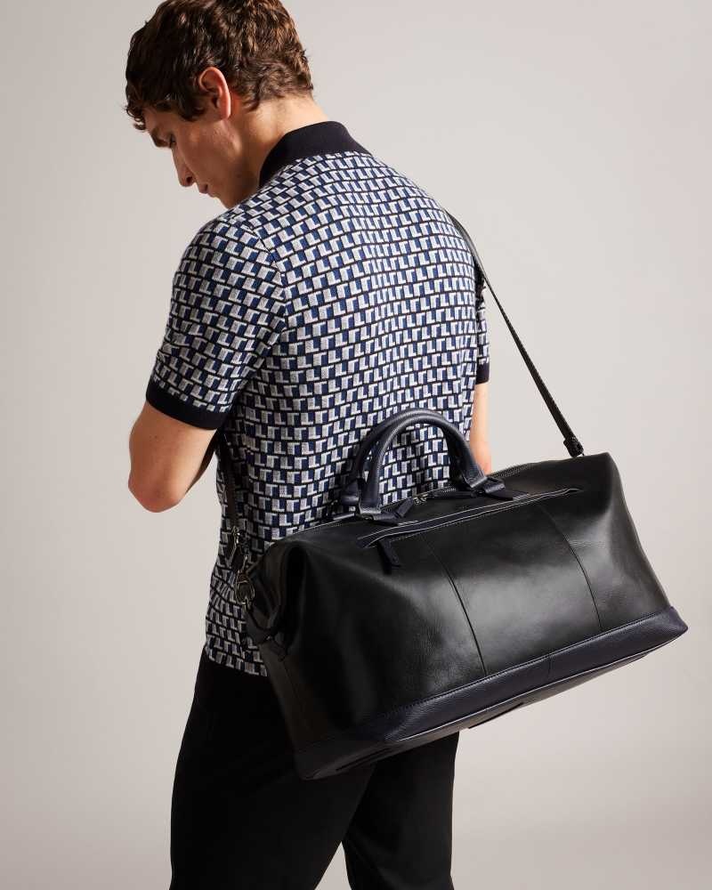 Black Ted Baker Raygon Leather Holdall With Webbing Strap | US0001585