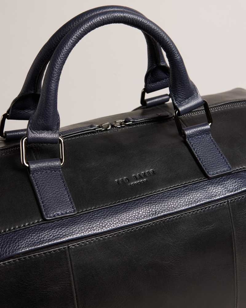 Black Ted Baker Raygon Leather Holdall With Webbing Strap | US0001585