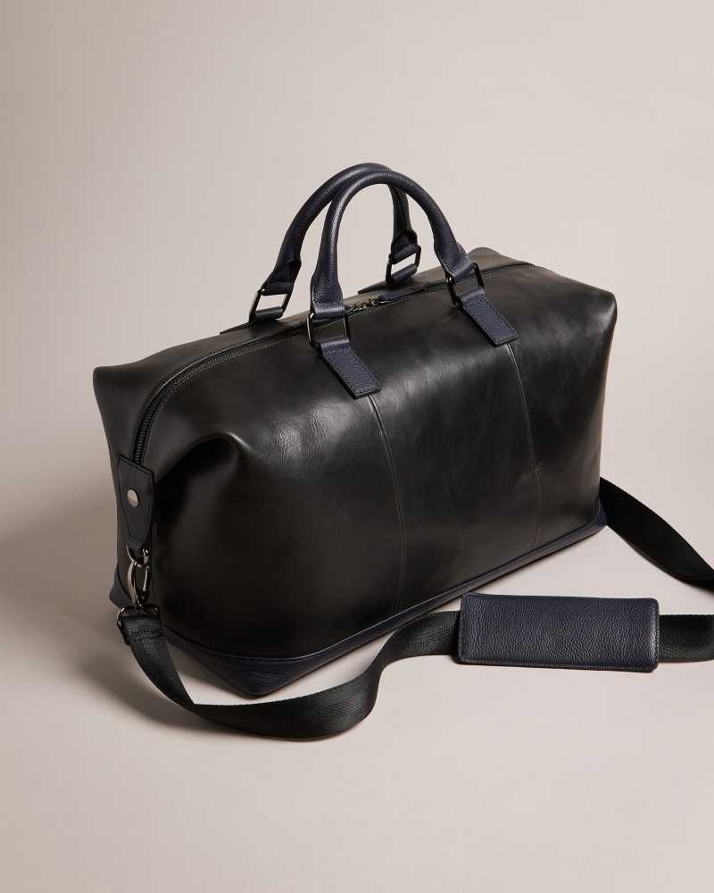 Black Ted Baker Raygon Leather Holdall With Webbing Strap | US0001585