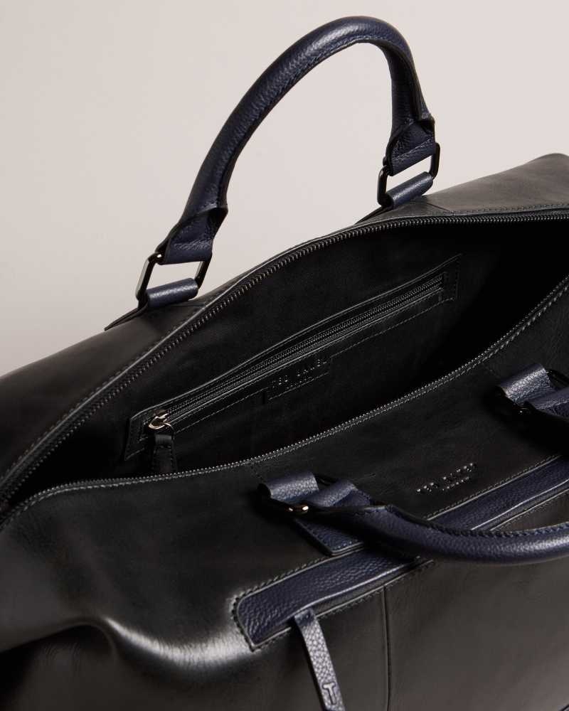 Black Ted Baker Raygon Leather Holdall With Webbing Strap | US0001585