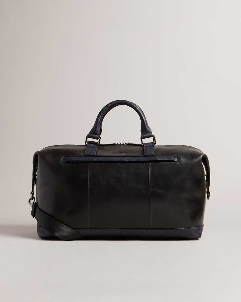 Black Ted Baker Raygon Leather Holdall With Webbing Strap | US0001585