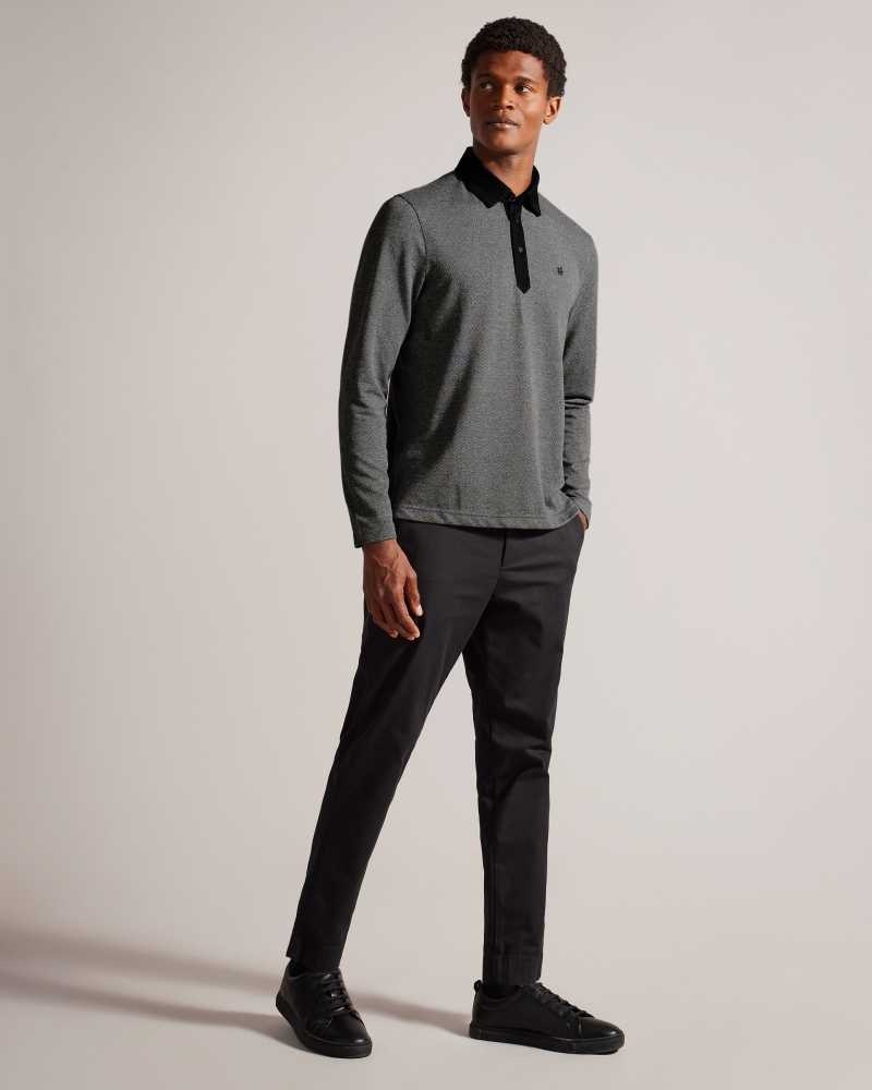 Black Ted Baker Razen Long Sleeve Woven Polo Shirt | US0000486